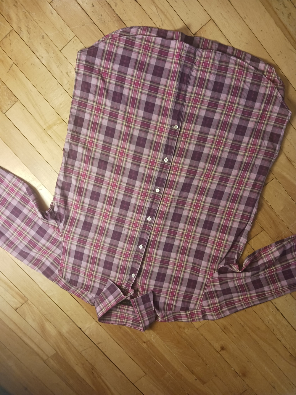 Etro Milano Mens Shirt Size 42 Purple Plaid Madras Cotton Made in Italy ButtonUp